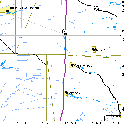 Zip code 54966 close-up map