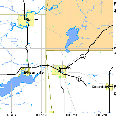 Zip code 54971 close-up map