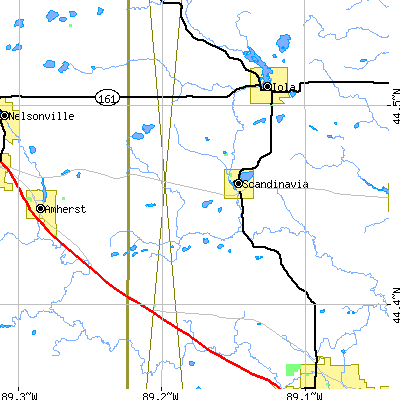 Zip code 54977 close-up map