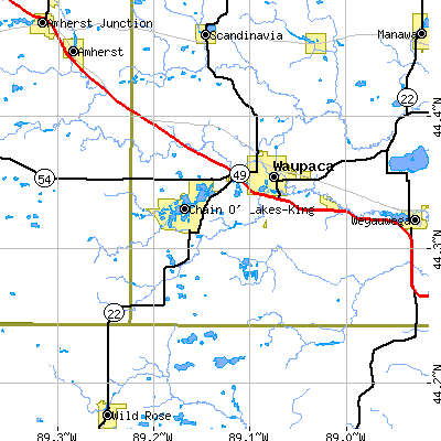Zip code 54981 close-up map