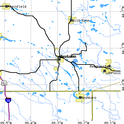 Zip code 54982 close-up map