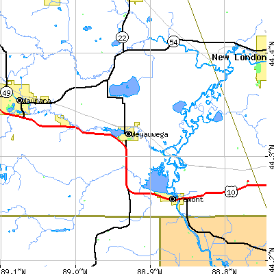 Zip code 54983 close-up map