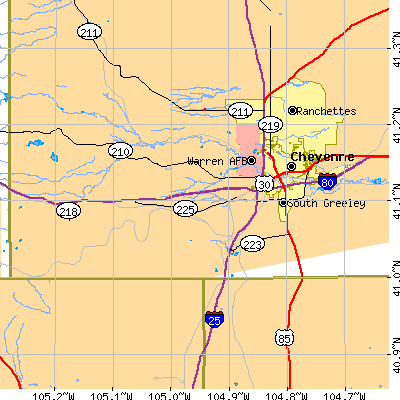 Zip code 82001 close-up map