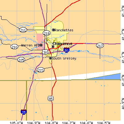 Zip code 82007 close-up map