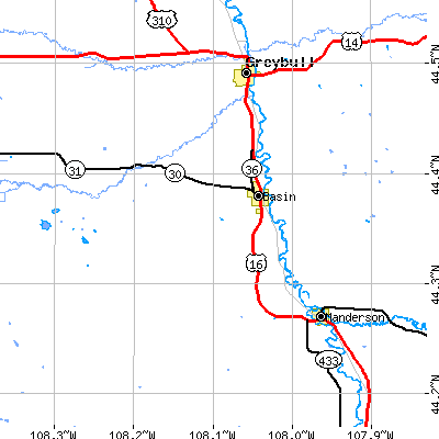 Zip code 82410 close-up map