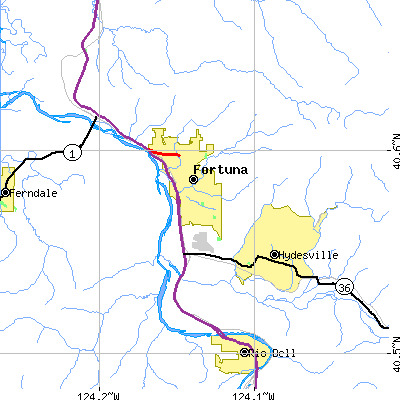 Zip code 95540 close-up map