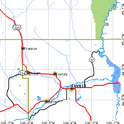 Zip code 82420 close-up map