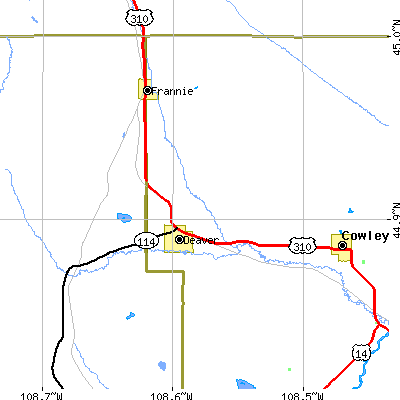 Zip code 82421 close-up map