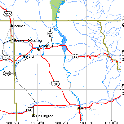 Zip code 82431 close-up map
