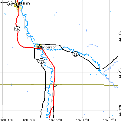 Zip code 82432 close-up map