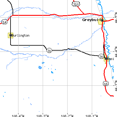 Zip code 82434 close-up map