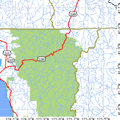 Zip code 95543 close-up map