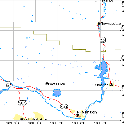 Zip code 82523 close-up map