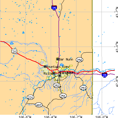 Zip code 82601 close-up map