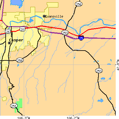 Zip code 82609 close-up map