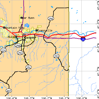 Zip code 82636 close-up map