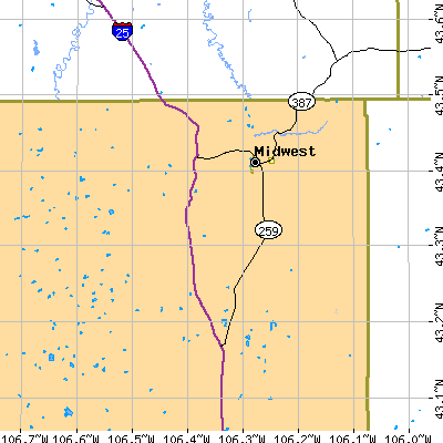 Zip code 82643 close-up map