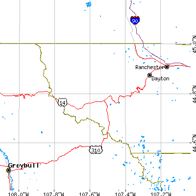 Zip code 82836 close-up map