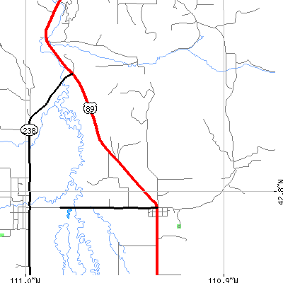Zip code 83122 close-up map