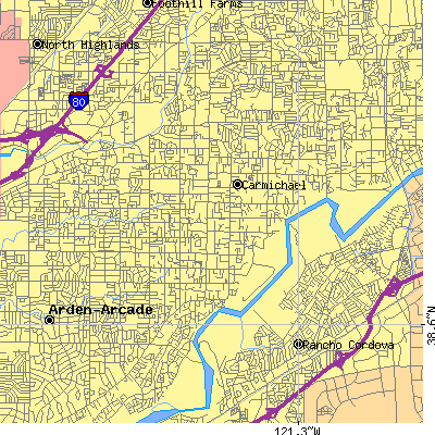 Zip code 95608 close-up map