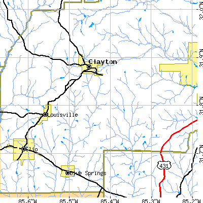 Zip code 36016 close-up map