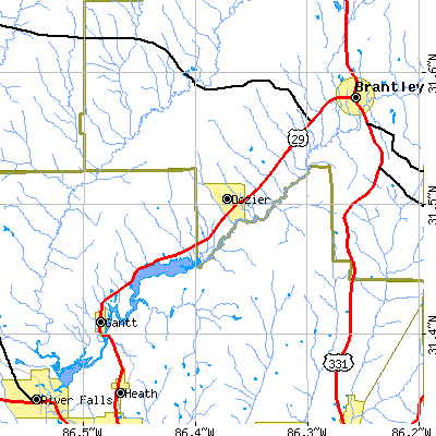Zip code 36028 close-up map