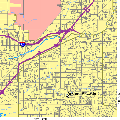 Zip code 95821 close-up map