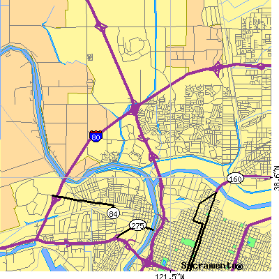 Zip code 95833 close-up map