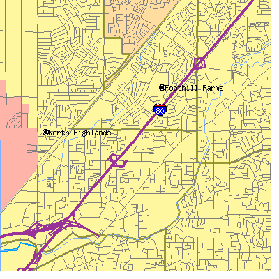 Zip code 95841 close-up map