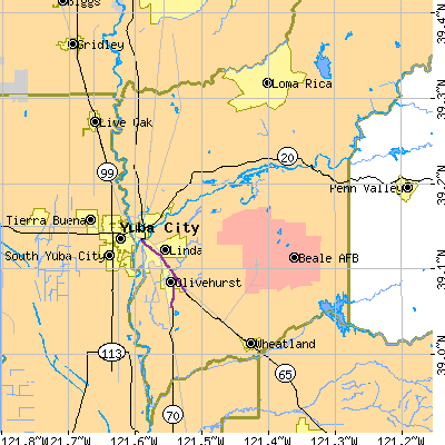Zip code 95901 close-up map