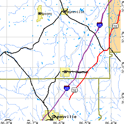 Zip code 36032 close-up map