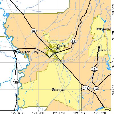 Zip code 95928 close-up map