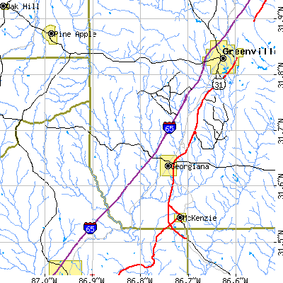 Zip code 36033 close-up map