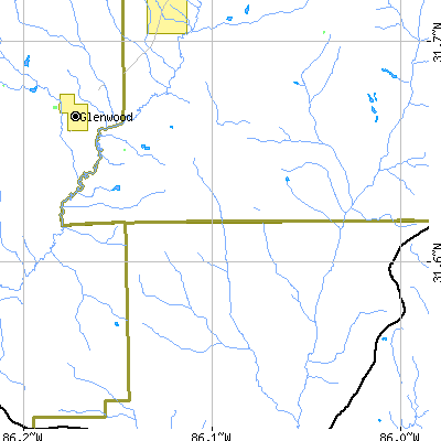 Zip code 36034 close-up map
