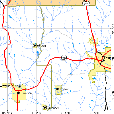 Zip code 36035 close-up map