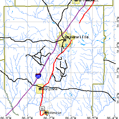 Zip code 36037 close-up map
