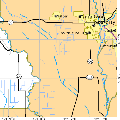 Zip code 95993 close-up map