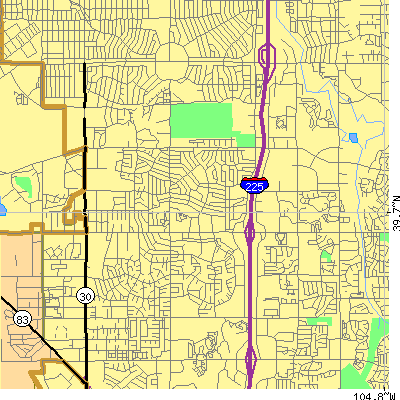 Zip code 80012 close-up map