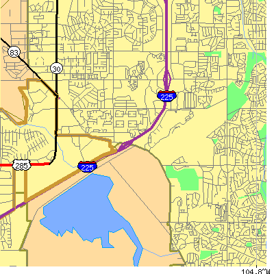 Zip code 80014 close-up map
