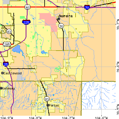 Zip code 80016 close-up map