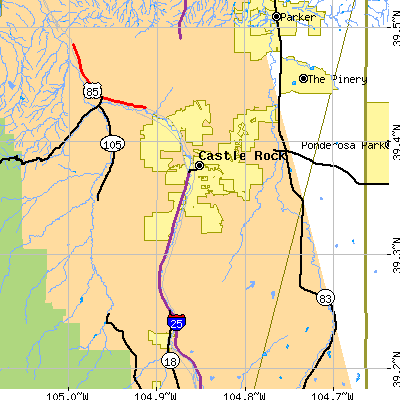 Zip code 80104 close-up map