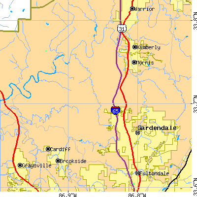 Zip code 35071 close-up map