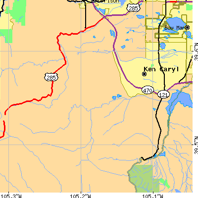 Zip code 80127 close-up map