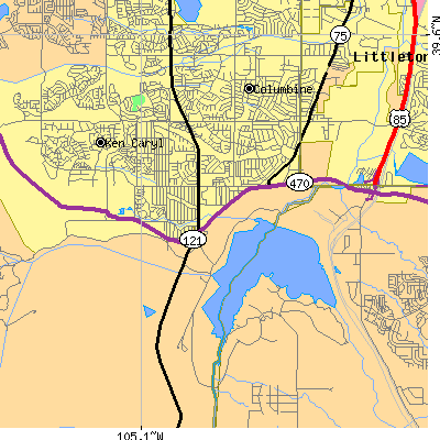 Zip code 80128 close-up map