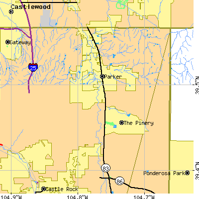 Zip code 80134 close-up map