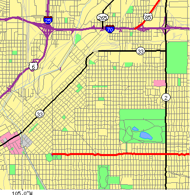 Zip code 80205 close-up map