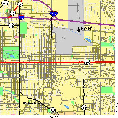 Zip code 80220 close-up map