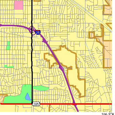 Zip code 80222 close-up map