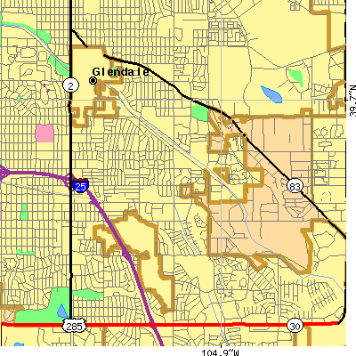 Zip code 80224 close-up map