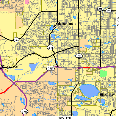 Zip code 80227 close-up map